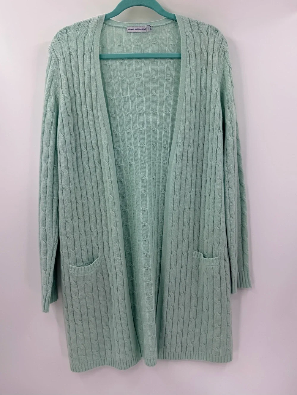 Caldwell and Townsend 100% Cashmere Cable Open Long Cardigan Sweater Medium